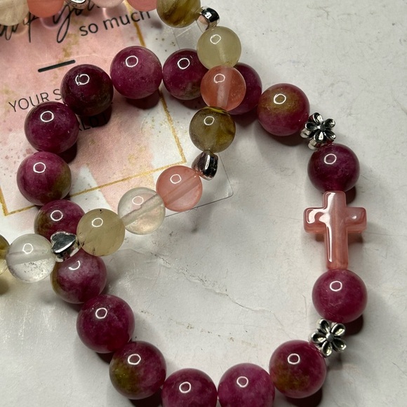 Pink & Yellow Quartz + Strawberry Quartz Bracelets - Picture 2 of 3